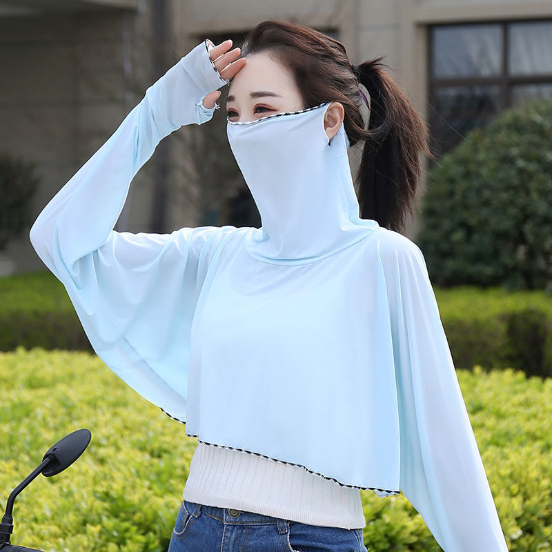 Ice Silk Sun Protection Clothing Summer Cycling UV-Proof Long-Sleeved Shirt Veil Face Care Hand Neck Integrated Sunshade Cape Sun Protection Clothing