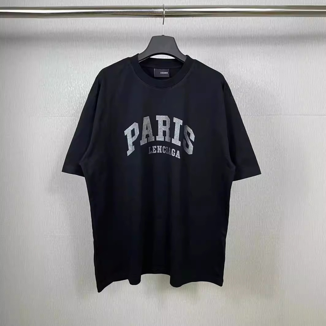 高版本巴黎2023夏季新款b家前印paris字母宽松短袖t恤男女同款