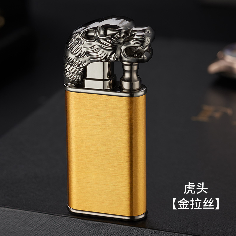 Fu Lu Long Double Fire Direct Punching Open Fire Conversion Metal Lighter Laser Engraving Advertising Faucet Lighter