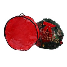 厂家直销亚马逊爆款单面透明PE+PVC红色圆形圣诞花环圣诞圈收纳袋