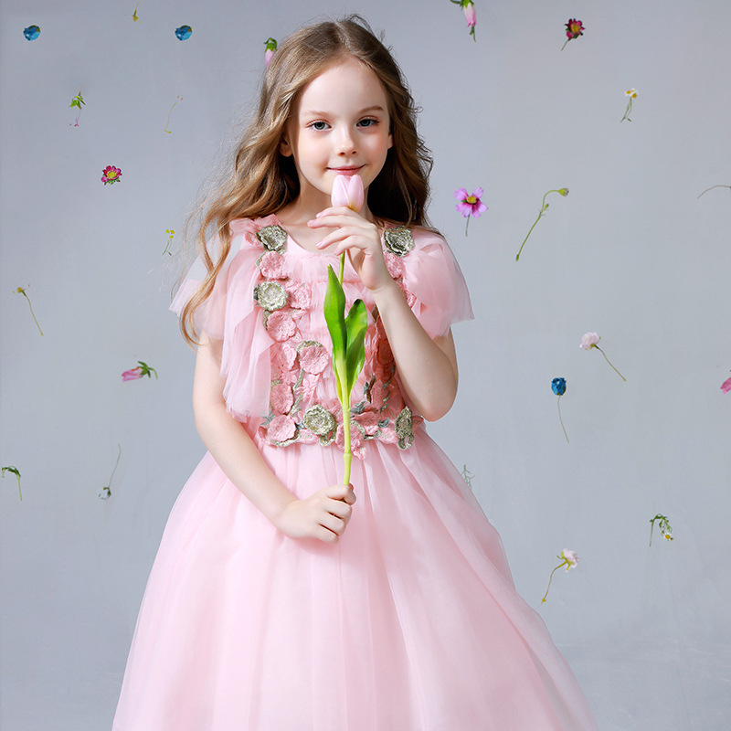 亚马逊儿童公主裙小花童婚礼女孩高端钢琴演奏蓬蓬纱欧美女童礼服