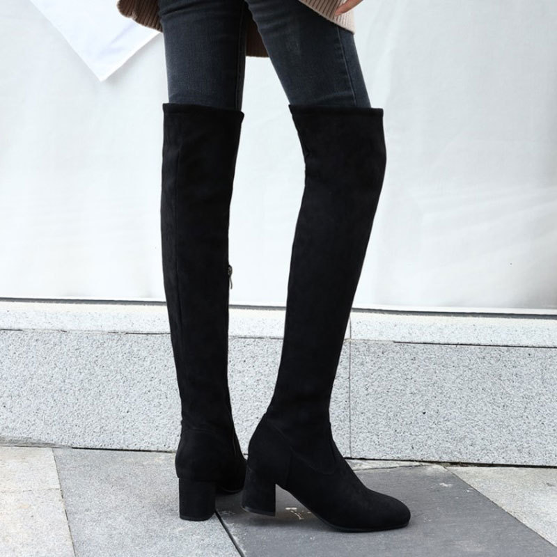 绒面粗跟过膝靴秋冬长筒女靴长靴外贸大码34-45亚马逊货源-阿里巴巴
