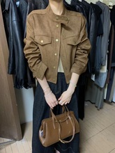 复古麂皮外套女秋季2024新款设计感小个子短款宽松机车服长袖夹克