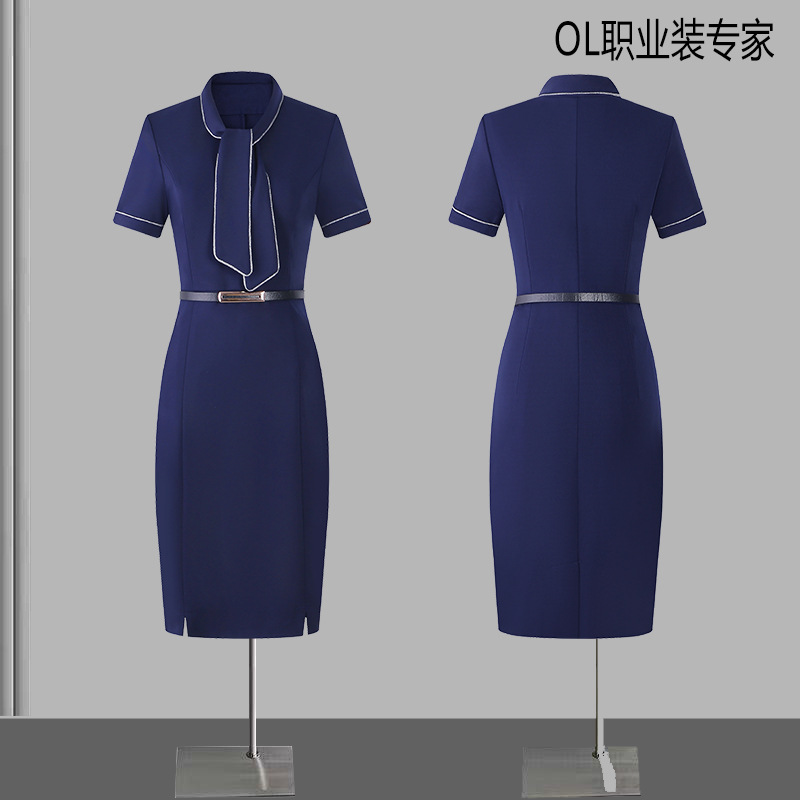 职业装气质连衣裙新款短袖酒店开叉接待售楼处工作服裙子夏季批发