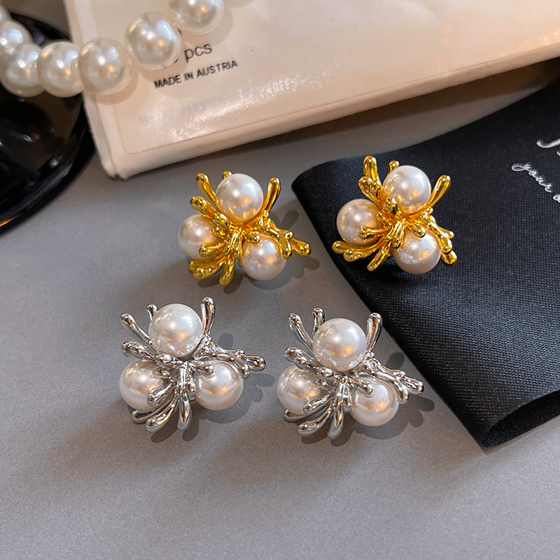 genuine gold electroplated fashionable all-match elegant earrings s925 sterling silver needle niche high sense firework pearl earrings for women