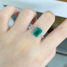 S925纯银戒指女祖母绿棉絮带棉生长纹钻戒方形方包3克拉戒指批发