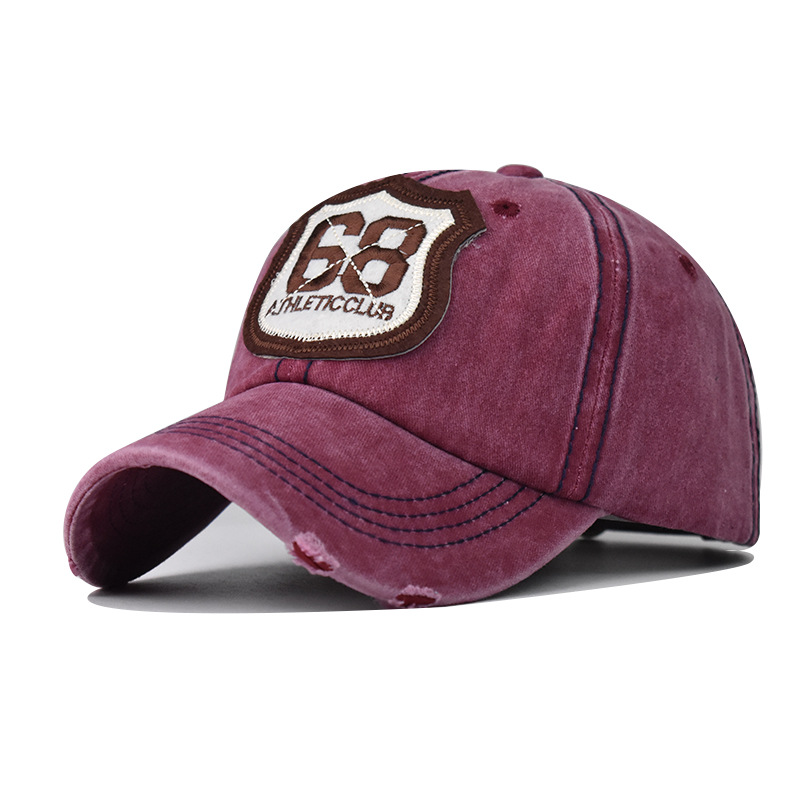 Cross-Border Washed Cotton New 68 Alphabet Embroidery Baseball Cap Washed Distressed Peaked Cap Outdoor Sun Hat Wholesale