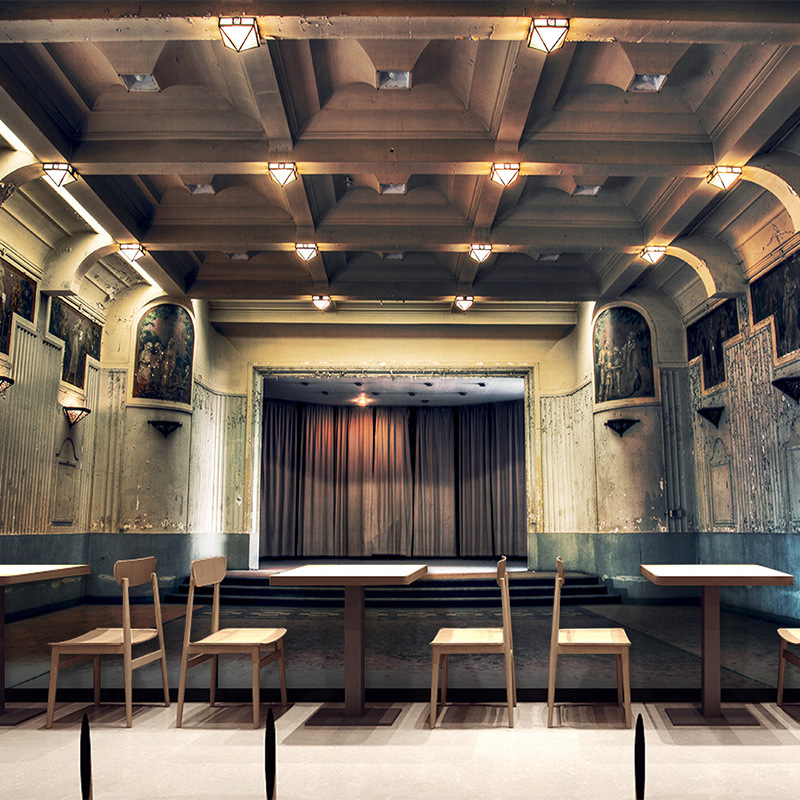 3d剧本杀密室探案推理馆装饰墙纸废墟工厂桌游店背景欧式房间壁纸