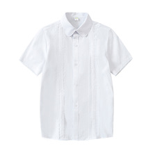 女童学院风短袖白衬衫纯棉夏季薄款儿童中大童小学生校服白色衬衣