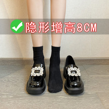 小个子内增高女鞋乐福鞋2024新款黑色松糕厚底小皮鞋小码3233单鞋