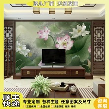 新中式禅意莲花壁布电视背景墙墙纸3D立体水墨荷花沙发茶室壁纸