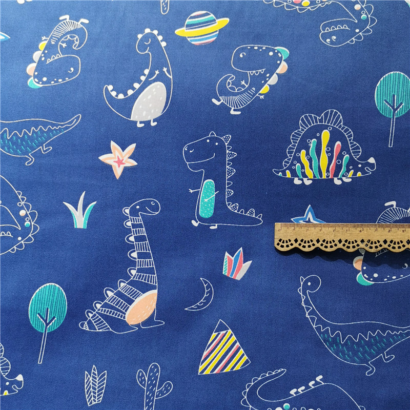 卡通简笔画恐龙 纯棉斜纹布料 全棉宝宝床品棉服罩衣睡衣面料