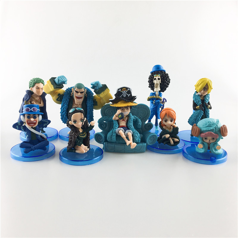 海贼王20周年 蓝衣9款手办q版路飞 索隆 海贼王公仔玩偶 汽车摆件