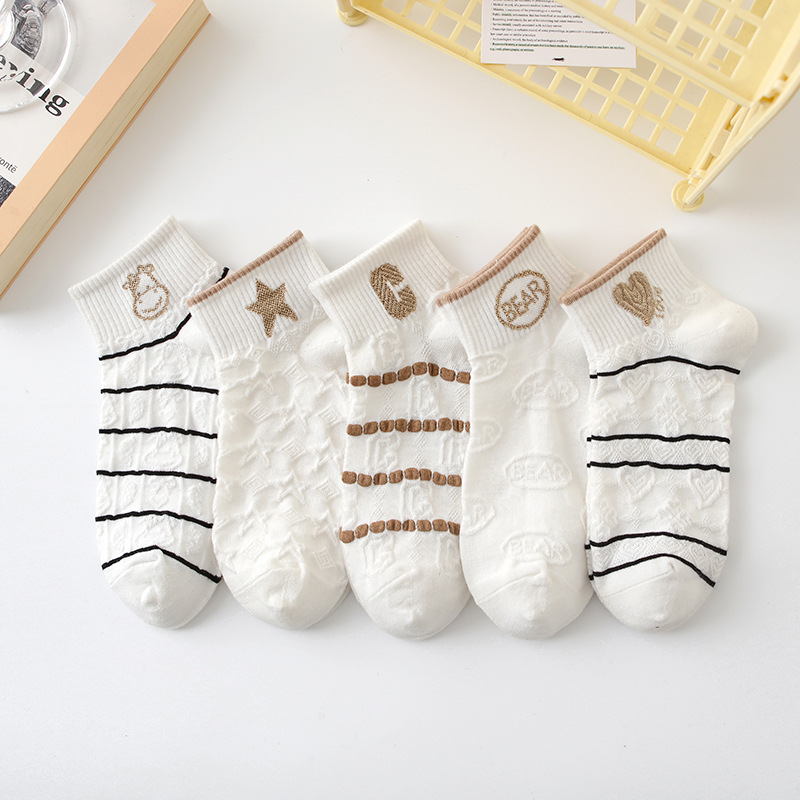 New Socks Women's Socks Spring and Summer Thin Women's Low-Cut Liners Socks Japanese Cute Shallow Mouth Socks White Cartoon Short Socks