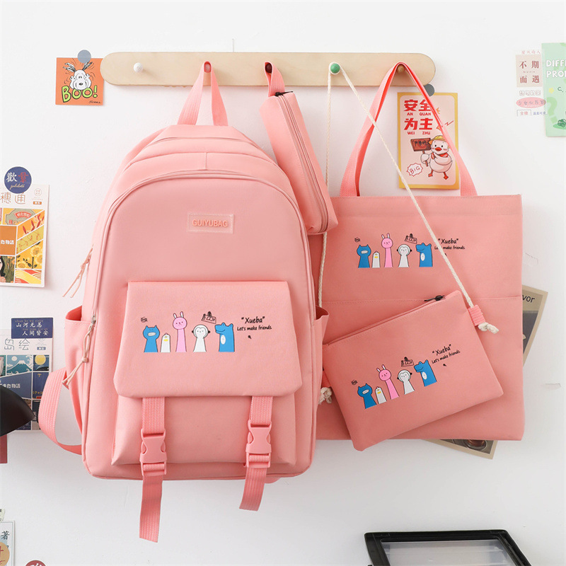 Backpack Four-Piece Set Primary School Student Backpack Fashion Large Capacity Junior High School Student Campus Backpack Simple after Class Tuition Bag