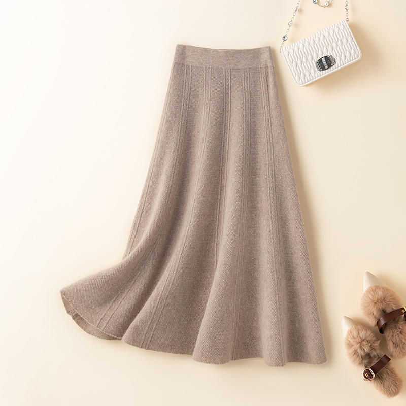 羊绒半身裙女秋冬新款中长高腰a字摆裙韩版100%纯羊毛针织伞裙潮
