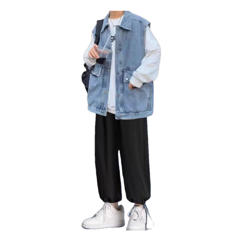 男士休闲套装春秋韩版坎肩牛仔马甲潮流男装一套搭配卫衣潮三件套