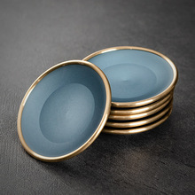 漆彩纯铜杯托手工铜杯垫创意杯托茶道茶杯垫茶具零配隔热垫