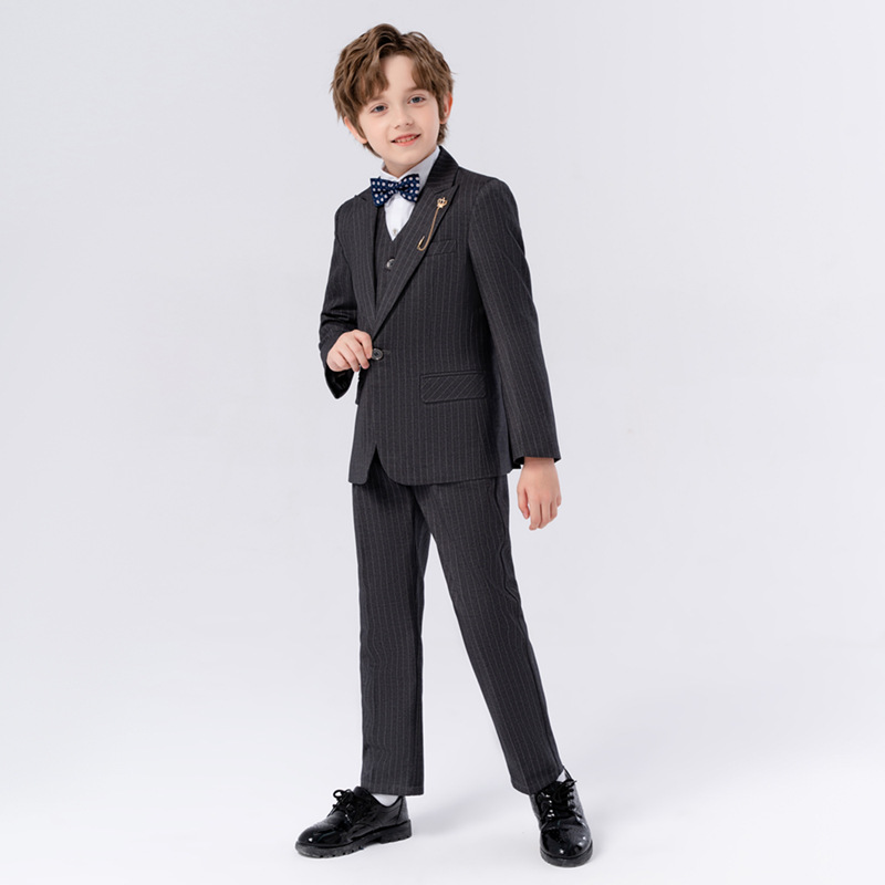 儿童西装礼服男童英伦演出服周岁花童礼服帅气绅士条纹小西服套装