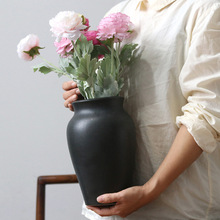 批发景德镇大口径陶瓷花瓶复古黑色陶罐家居民宿装饰摆件干花花器