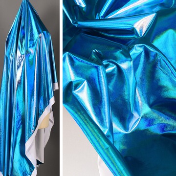 双色幻彩蓝色满版烫金布料 镭射光泽感仿皮氨纶四面弹力时装面料