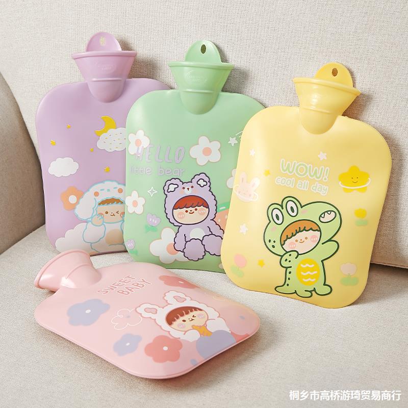 Hot Water Bag Water Injection Hot Water Bottle Women's Small Mini Irrigation Large Cute Hot Water Bag Plush Rubber Thickened