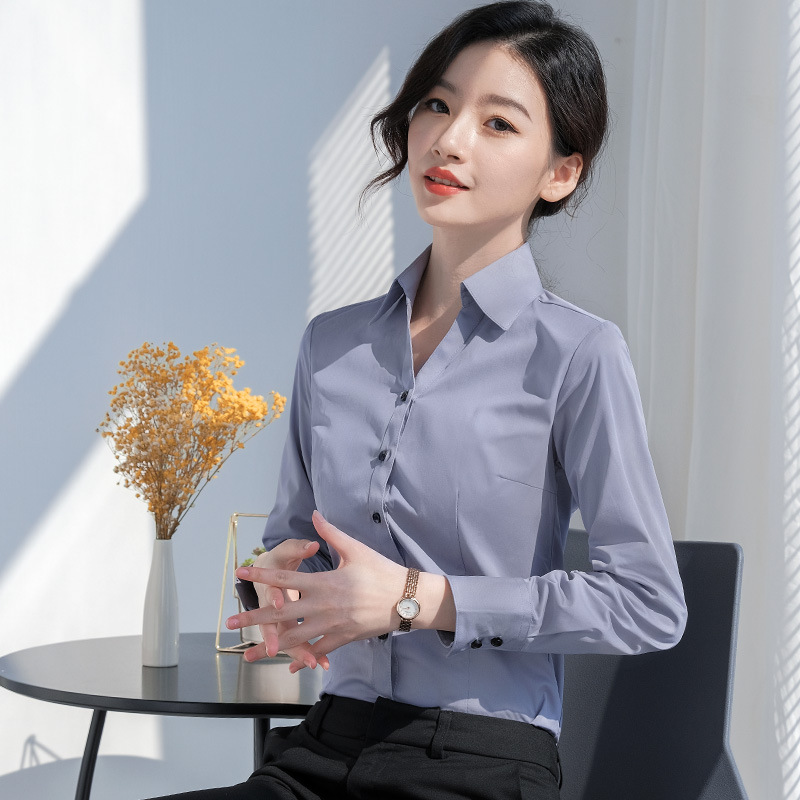 职业白色衬衫女长袖新款2022年春秋立领气质女士衬衣正装工作服春