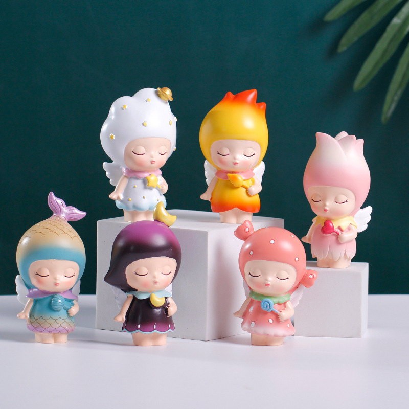创意可爱卡通许愿精灵手办盲盒公仔摆件学生礼品儿童玩具批发礼物
