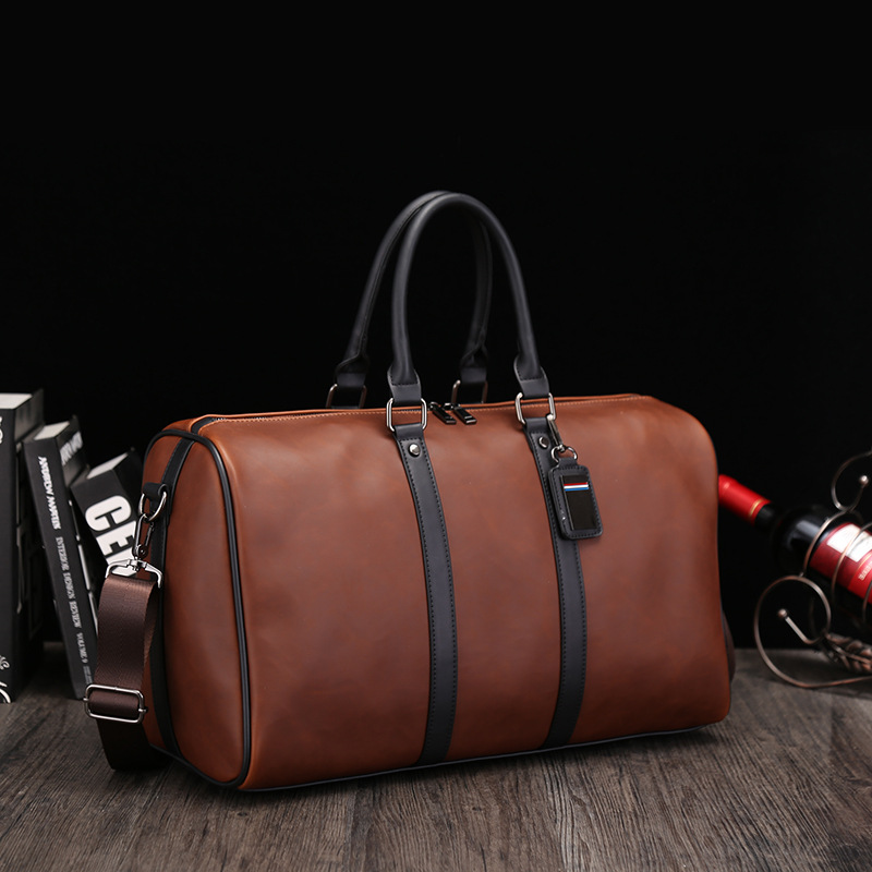New Fashion Men's Retro Casual Pu Leather Large Capacity Travel Luggage Bag Men's Portable Boarding Travel Bag Men