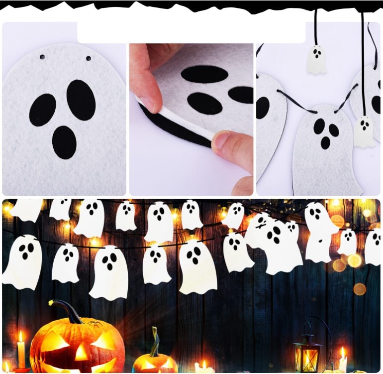 Halloween Felt Latte Art Halloween White Ghost Decoration Hanging Flags Cute Ghost Holiday Layout Hanging Flag