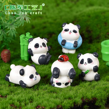 新款小小熊猫微景观园艺DIY造景配件 可爱小熊猫竹笋竹竿树脂摆件