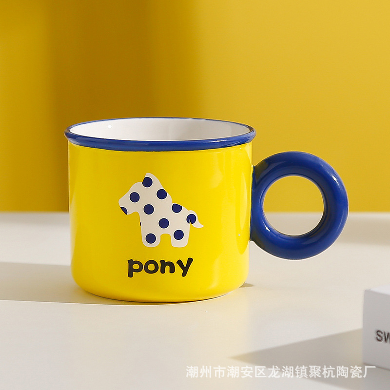 Simple Cute Style Ceramic Mug Breakfast Milk Coffee Cup Good-looking Girls Cup Office with Lid Wholesale