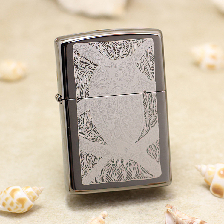 zippo打火机49612黑冰激光雕刻猫头鹰-阿里巴巴