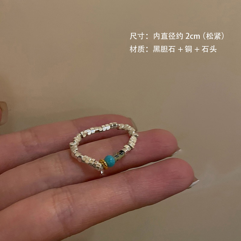 Small Pieces of Silver Natural Stone Open Ring Female Cold Style Temperament Index Finger Ring Online Influencer Fashion Personality Bestie Ring Fashion