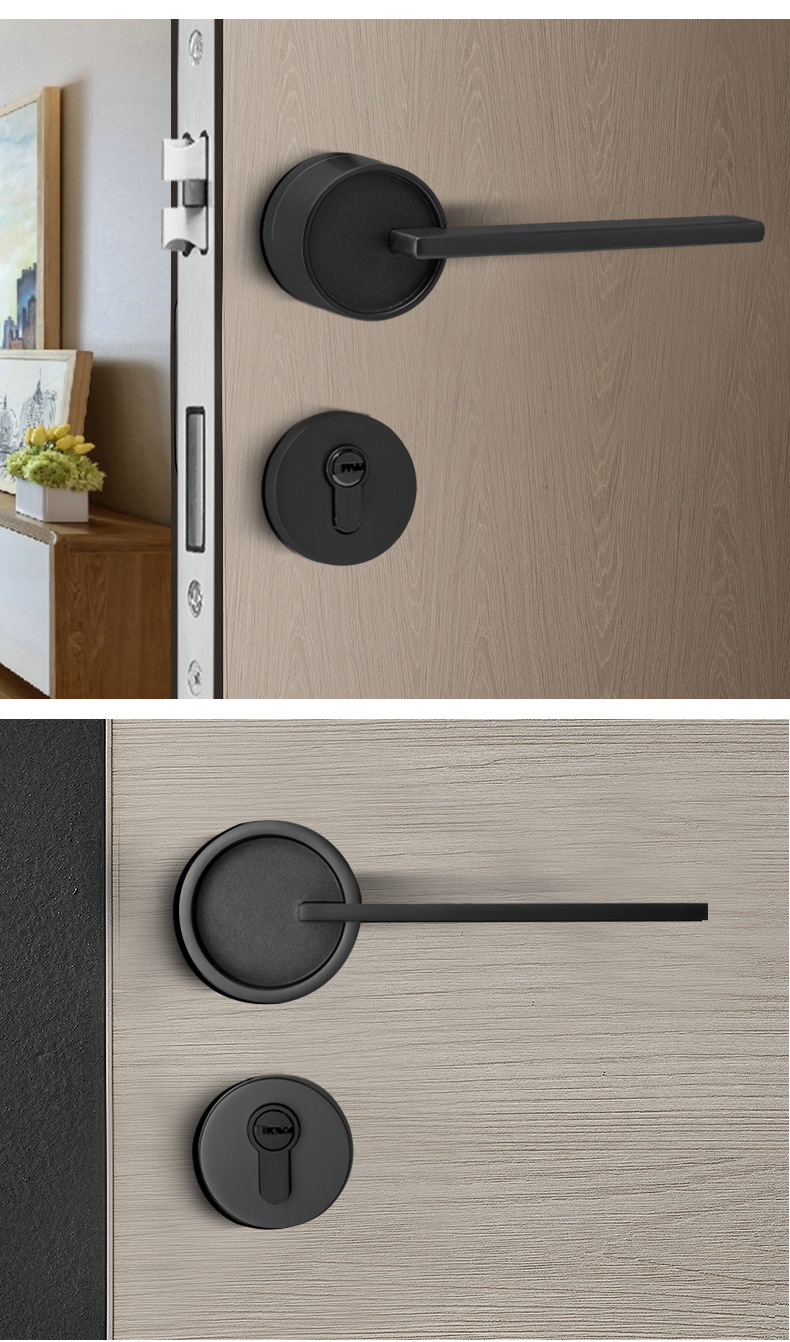 卧室门锁轻奢分体式锌合金静音锁房间实木门通用推拉门室内门锁