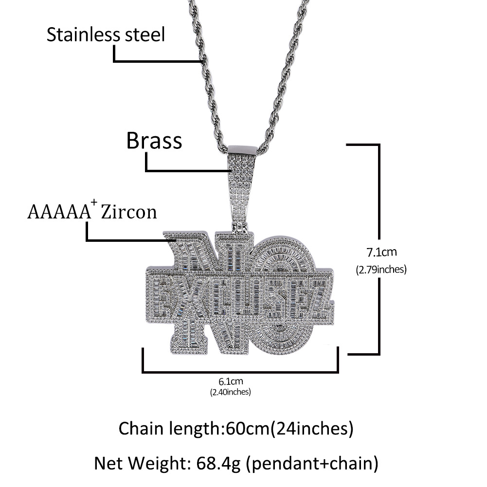 Special-Interest Design Letters Hip Hop Necklace Micro Inlaid Zircon Fashion Personality Unisex Fashion Brand Pendant with Hemp Flowers Chain