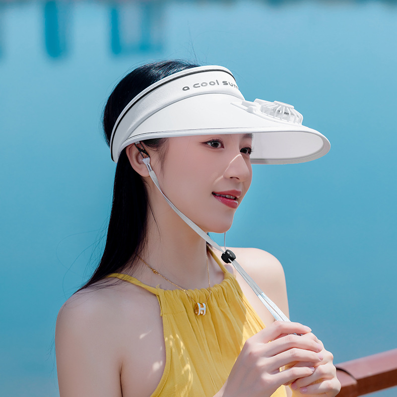 Summer Sun Protection Uv Topless Hat Travel Outdoor Casual Sun-Proof Usb Charging Cap with Fan Adjustable Spot Delivery