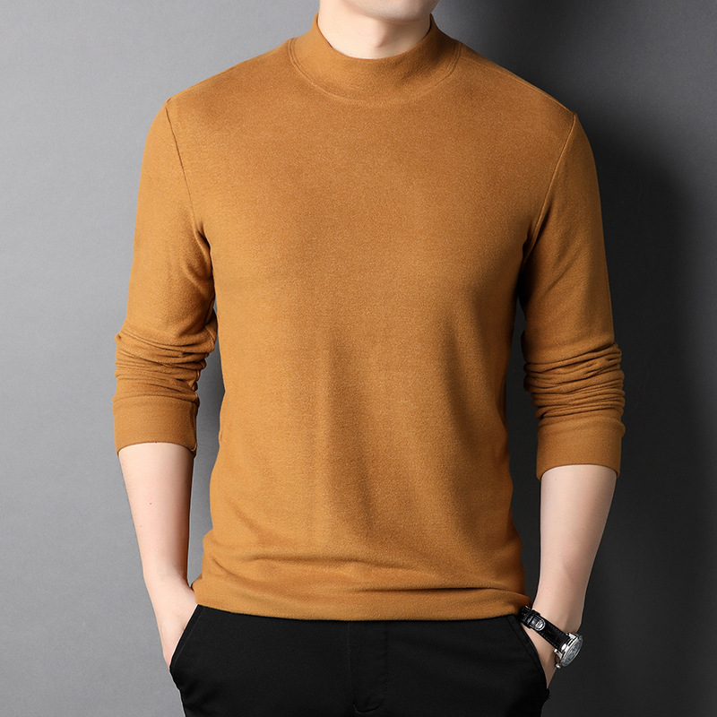 Advanced Sexy Velvet Men's Sweater Ins Autumn and Winter Keep Warm Inner Match Bottoming Shirt Stand Collar Half-High Collar Long Sleeves T-shirt Top