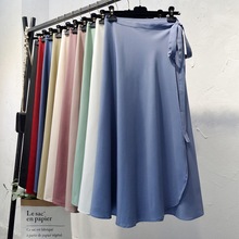 防晒裙色高腰雪纺韩版系带一片式半身裙中长款2023a字沙滩裹裙子