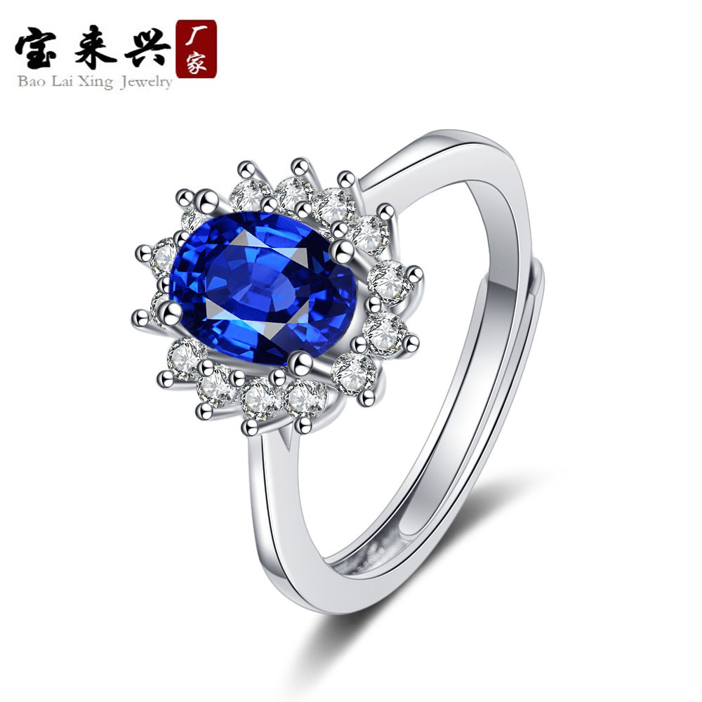 新款彩宝海洋之心蓝宝石微镶戒指欧美跨境气质女戒抖音直播批发商
