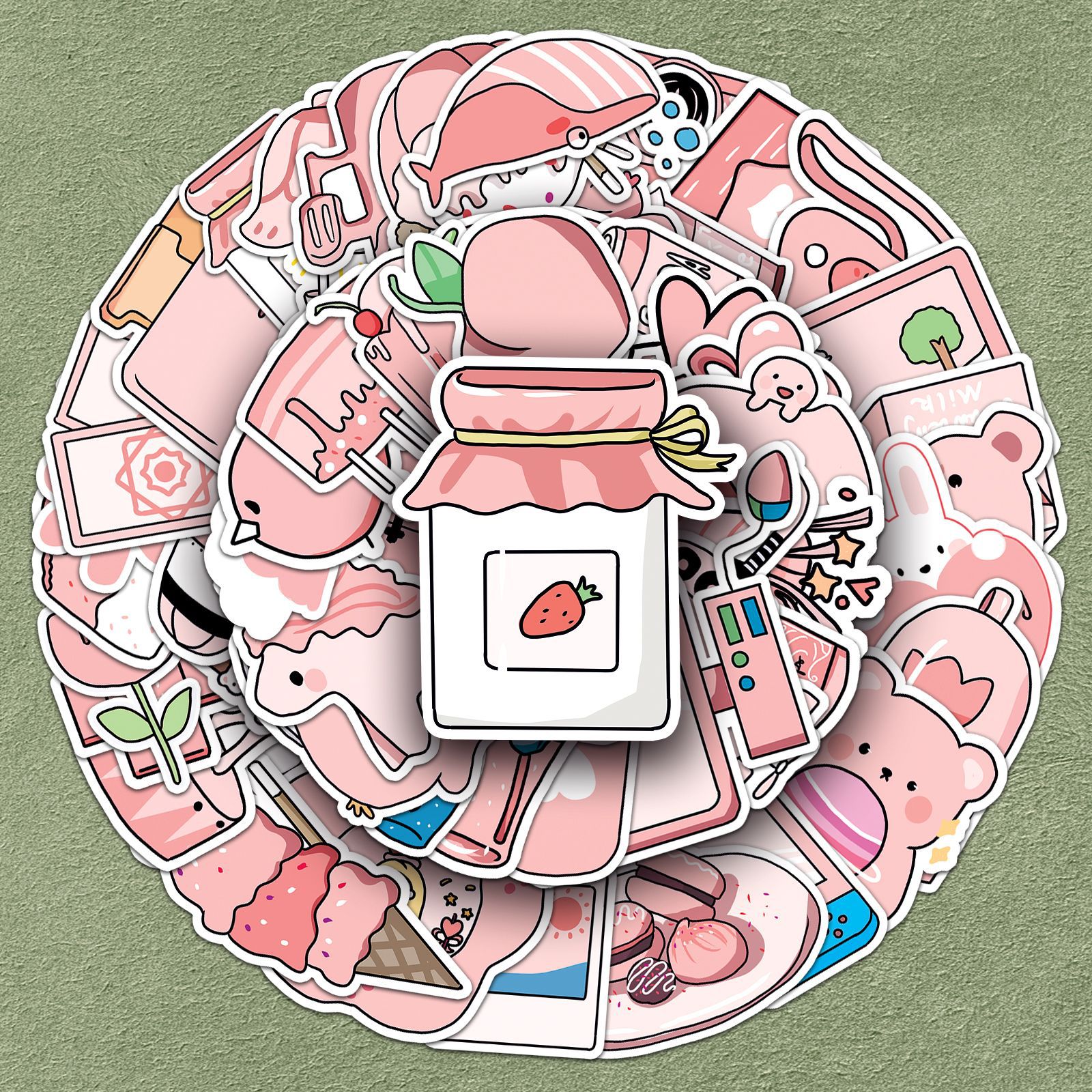 50张粉色ins手账贴纸原创少女心可爱卡通涂鸦行李箱防水装饰跨境