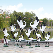 户外仿真仙鹤摆件丹顶鹤模型水池布置造景玻璃钢雕塑园林景观装饰