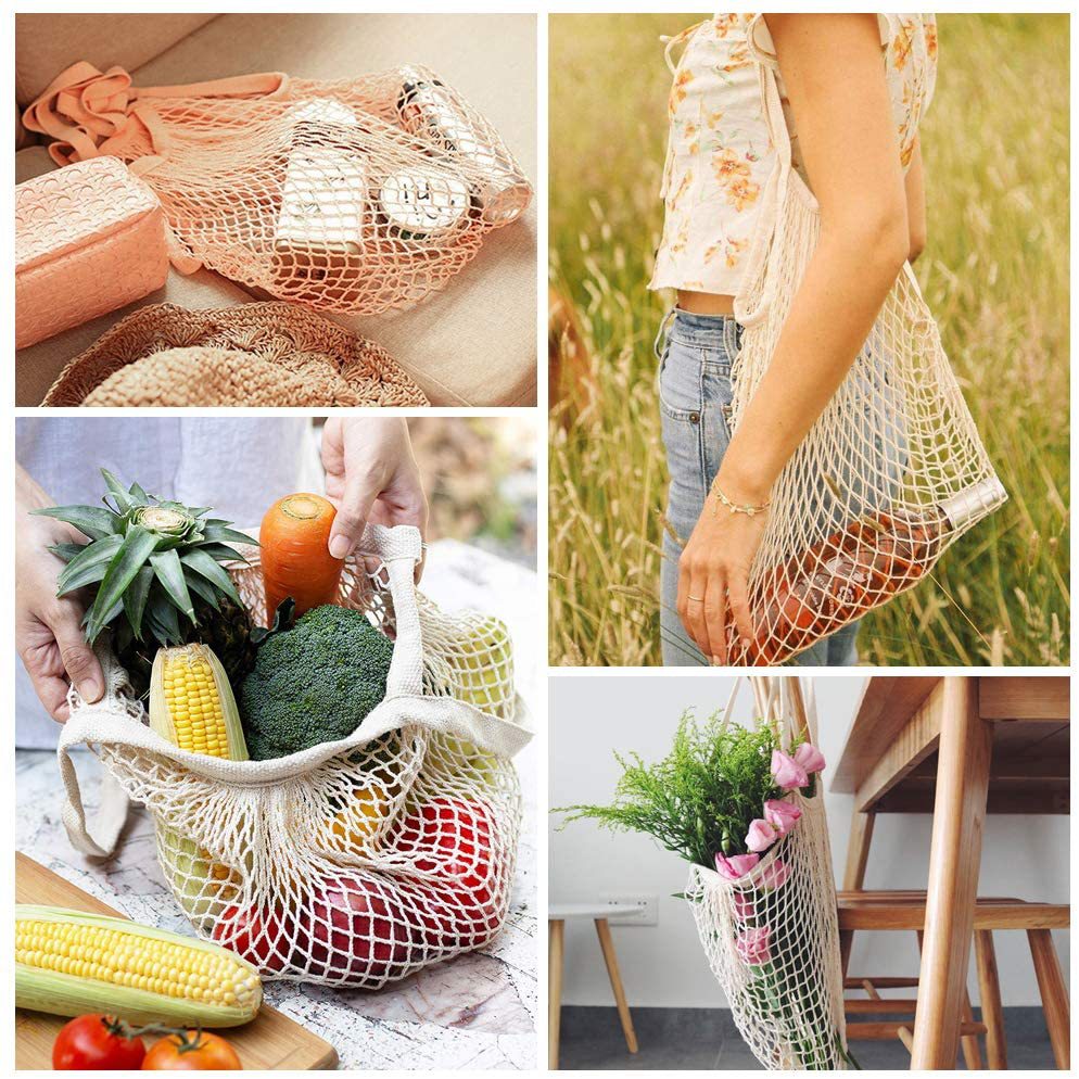 Portable Convenient Cotton Net Pocket Supermarket Shopping Mesh Bag Net Pocket Vegetables and Fruits Net Pocket Weaving Hollow Cotton Thread Net Pocket