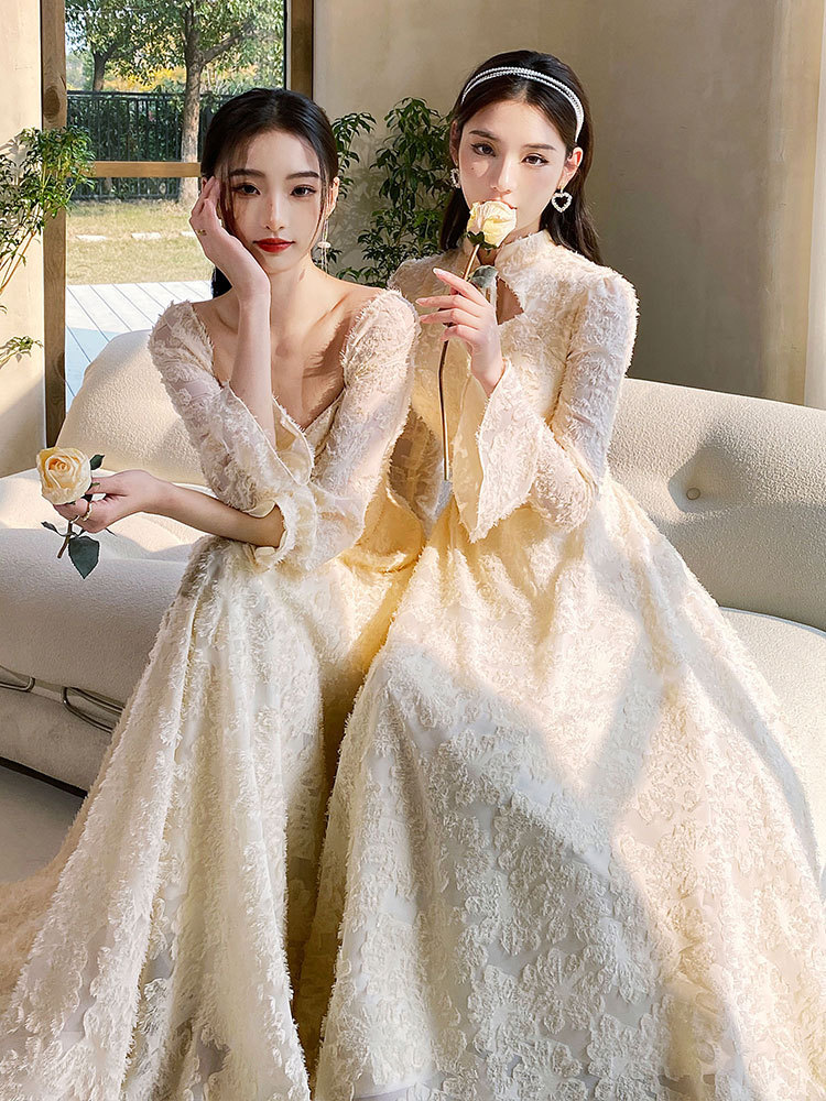 0成交0件更多伴娘服黄厂家伴娘服黄品牌罗曼娜纱婚纱礼服bcbg长礼服