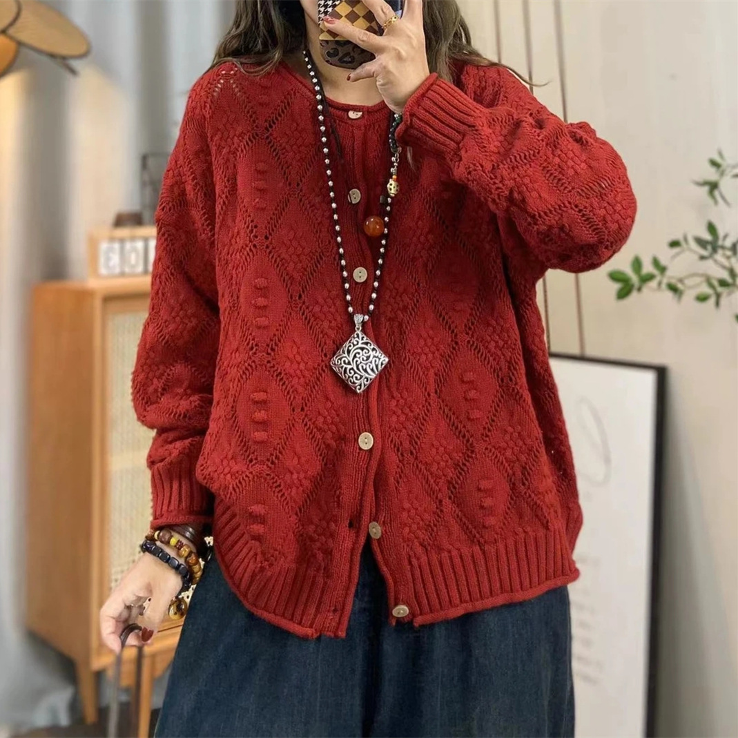 2023春季款棉线镂空开衫针织衫外套女文艺百搭休闲长袖外搭上衣