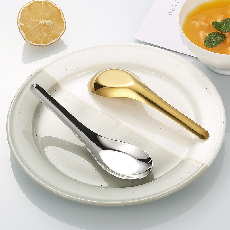 304 Stainless Steel Spoon Chinese Spoon Household Flat Spoon Golden Soup Spoon Student Canteen Eating Spoon