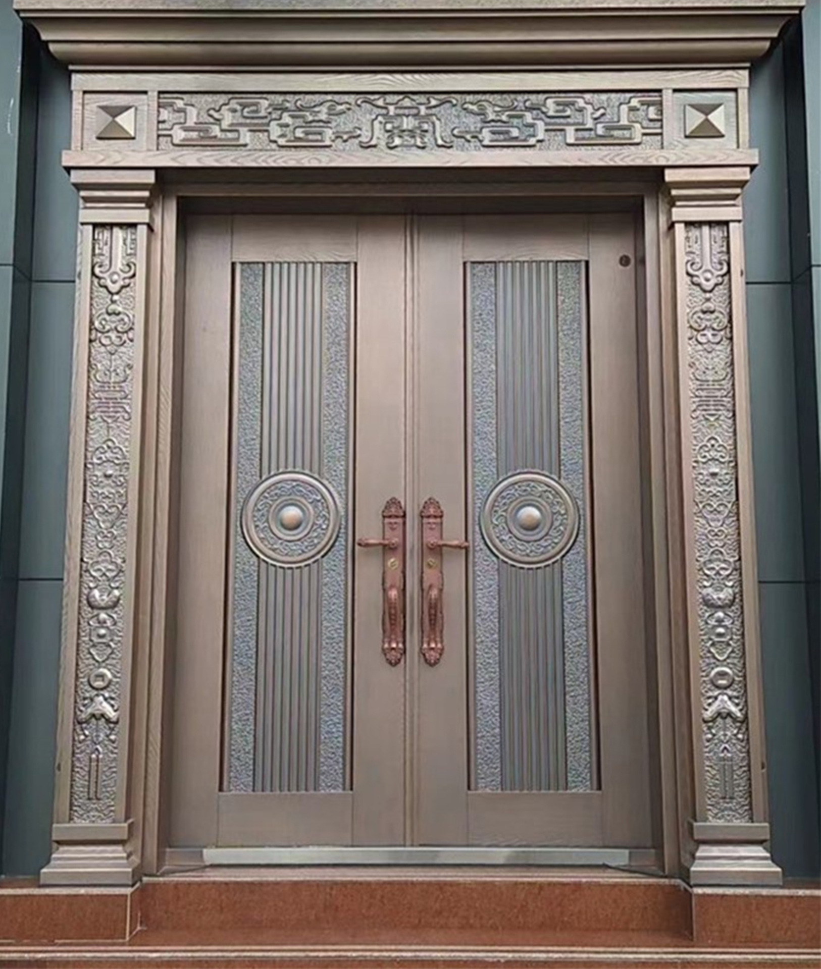 农村自建别墅大门双开铸铝门庭院入户防盗门铜门进户别墅门定 制