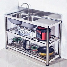 yz不锈钢水厨房洗菜盆洗碗池双盆家用单双带支架一体成型