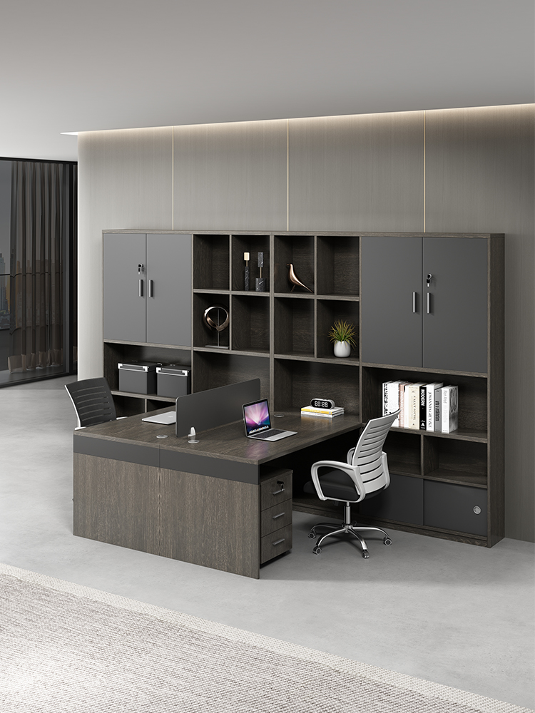 批发财务办公桌椅组合简约现代双人带高柜职员办公室主管桌会计办