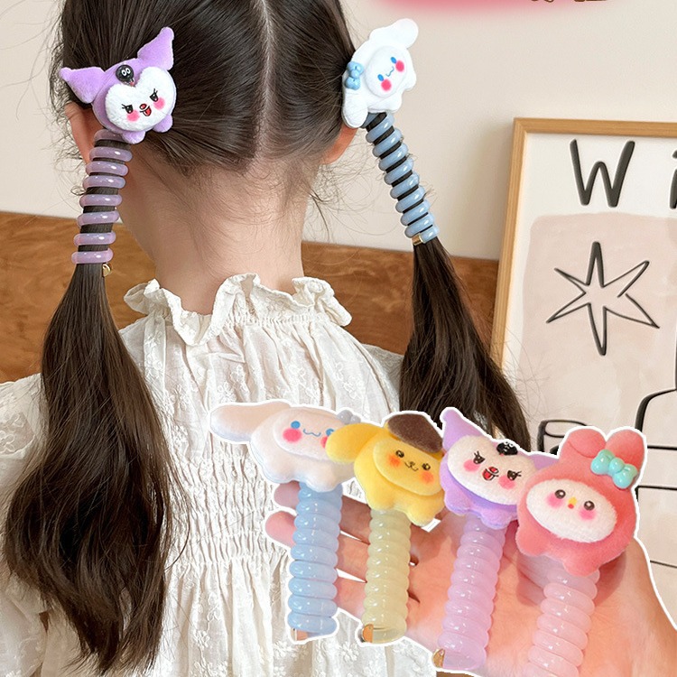 Girls Roll Phone Line Hair Ring Cute Children Ponytail Rubber Band High Elastic Hair Bands Cartoon Sanrio Hair Accessories